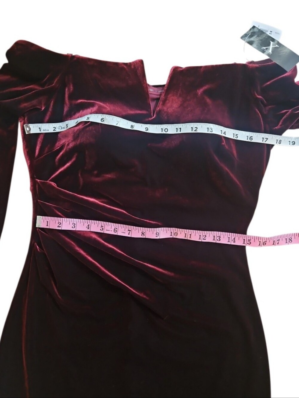 XSCAPE Burgundy Velvet Off The Shoulder Long Sleeve Gown Size 14 - Picture 7 of 12